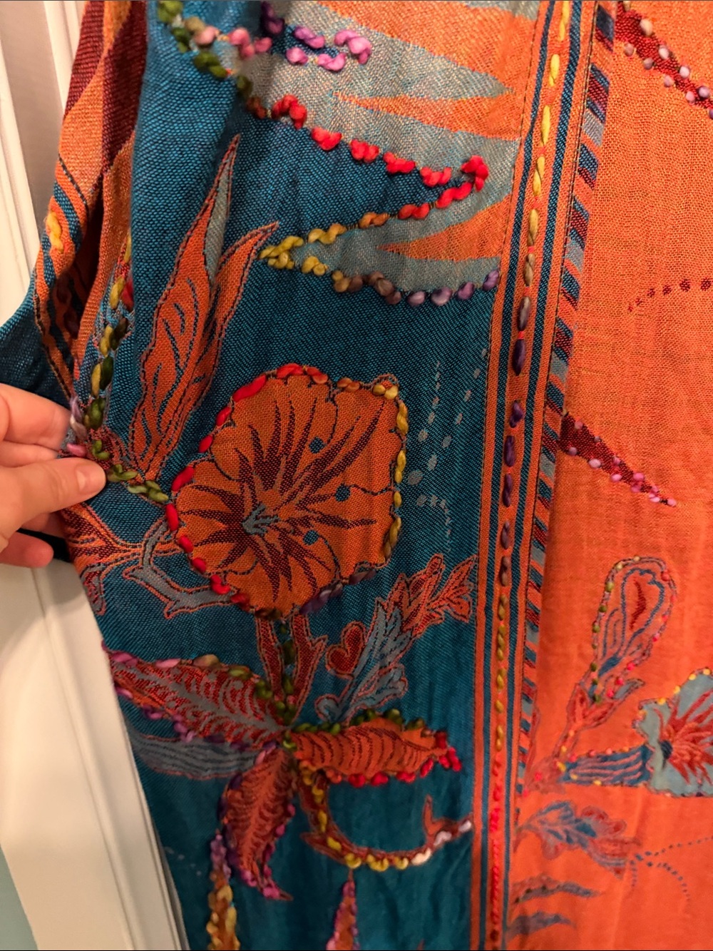 Raj Brand Boho Floral Teal & Orange Kimono - Picture 7 of 9